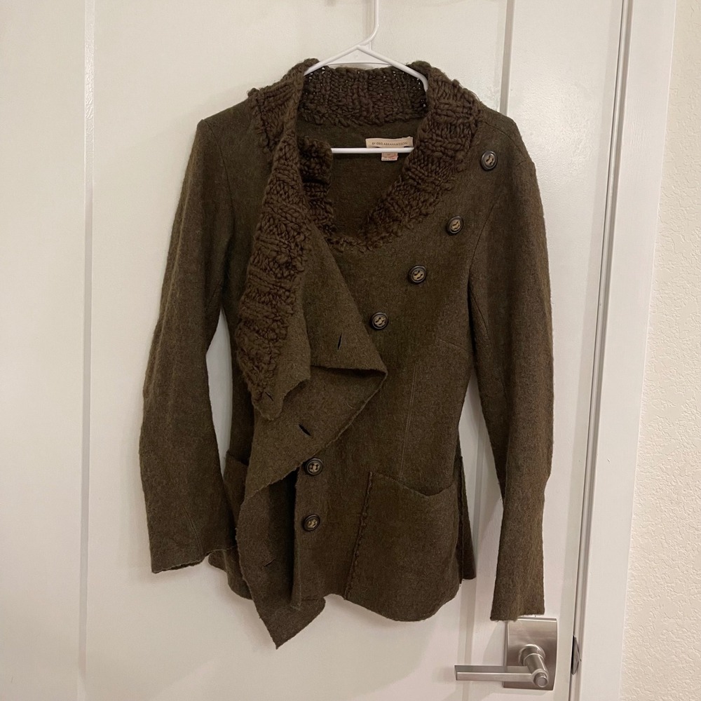 Anthropologie GRO‎ ABRAHAMSSON Wool Green Hobbitcore Fall Euro Cardigan